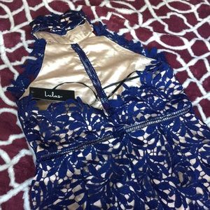 divine destiny navy blue lace midi dress